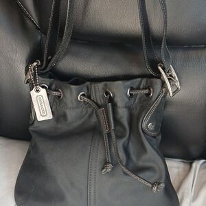Coach Vintage Y2K Black Drawstring Nylon Shoulder Bag with Silver Tag